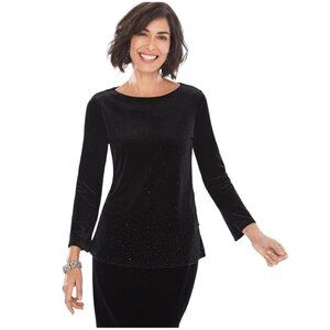 CHICO'S TRAVELERS Black Embellished Velvet Blouse - Size XL